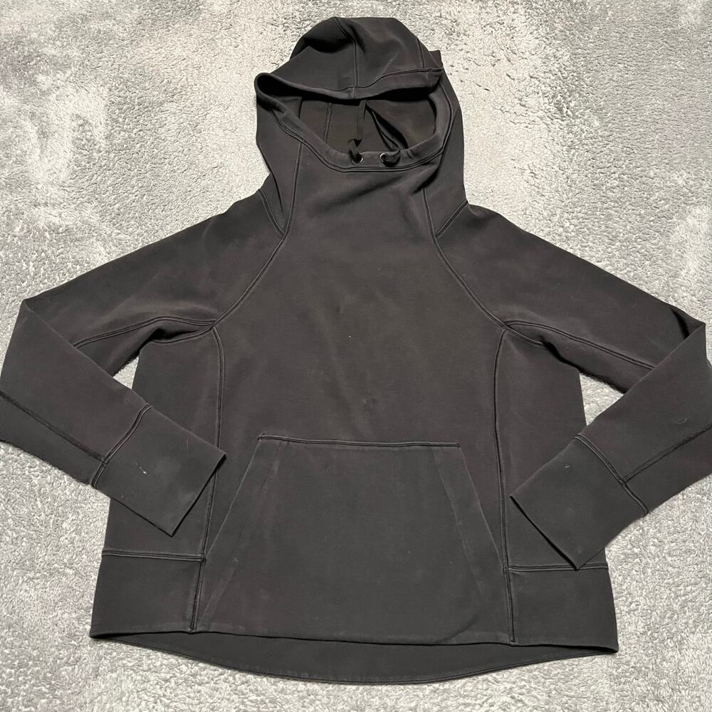 ATHLETA Stadium Hoodie Womens Large Washed Black Pullover Sweatshirt Gym Scuba
